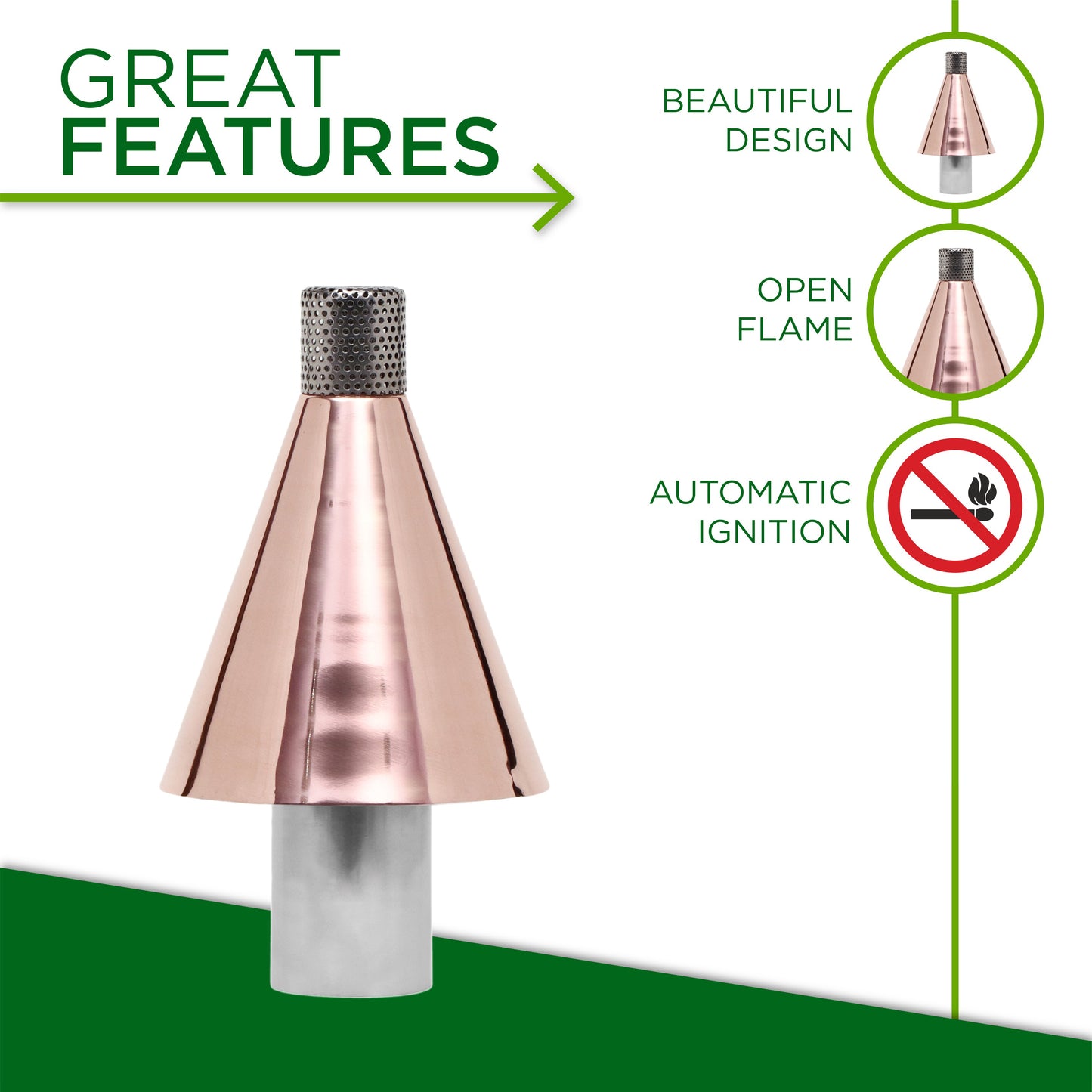 Big Kahuna Copper Cone Automated Gas Tiki Torch Head